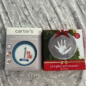 Carters first year belly stickers and my lil glitter print ornament